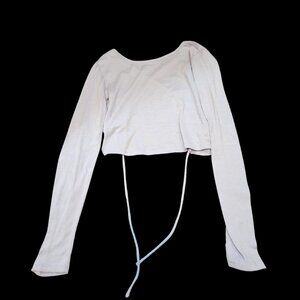 Forever 21 White Long Sleeve Cropped Top with Tie Hem Size Small